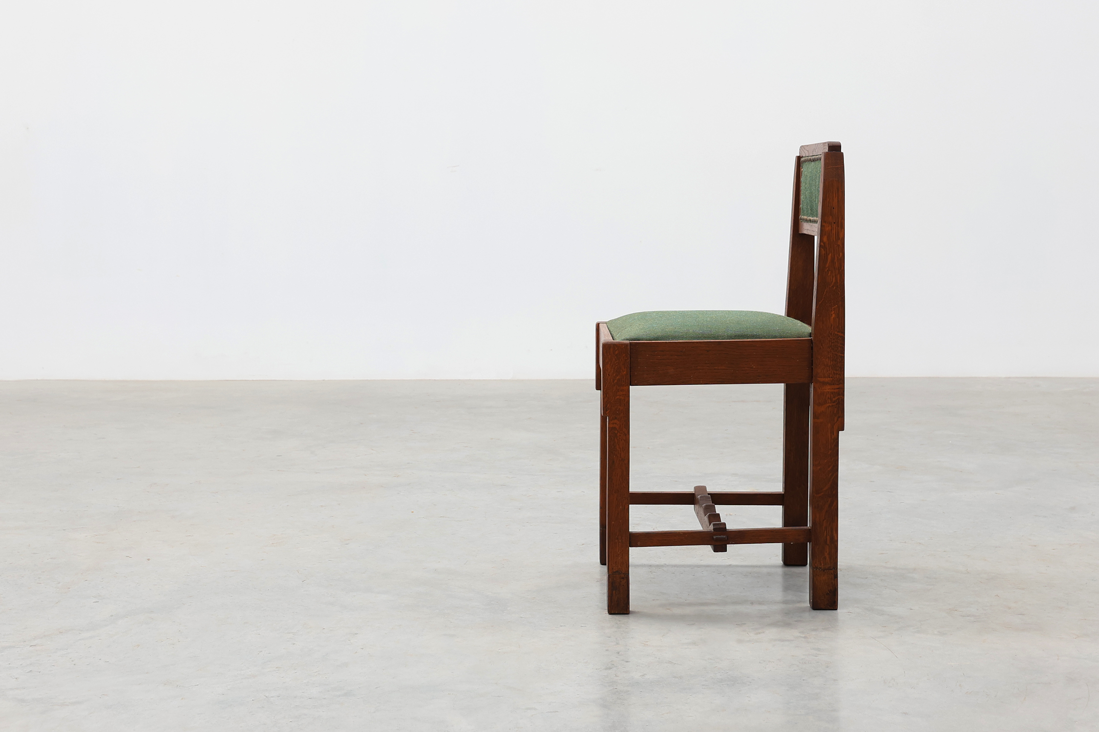 Belgian Art Deco oak side chair with  green upholstery, modernist 1920sthumbnail